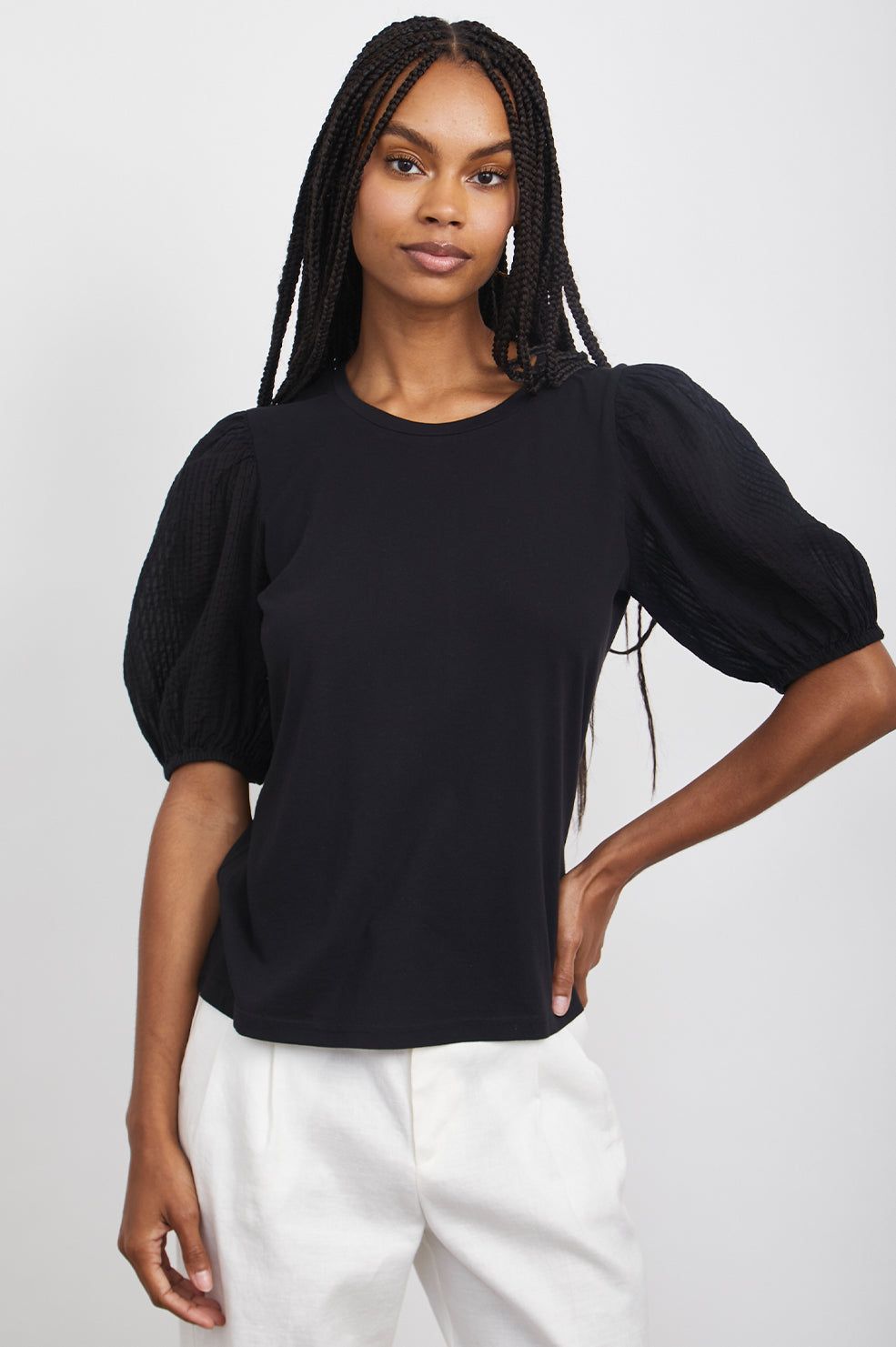 LIZA TOP - BLACK PINTUCK sold by Rails