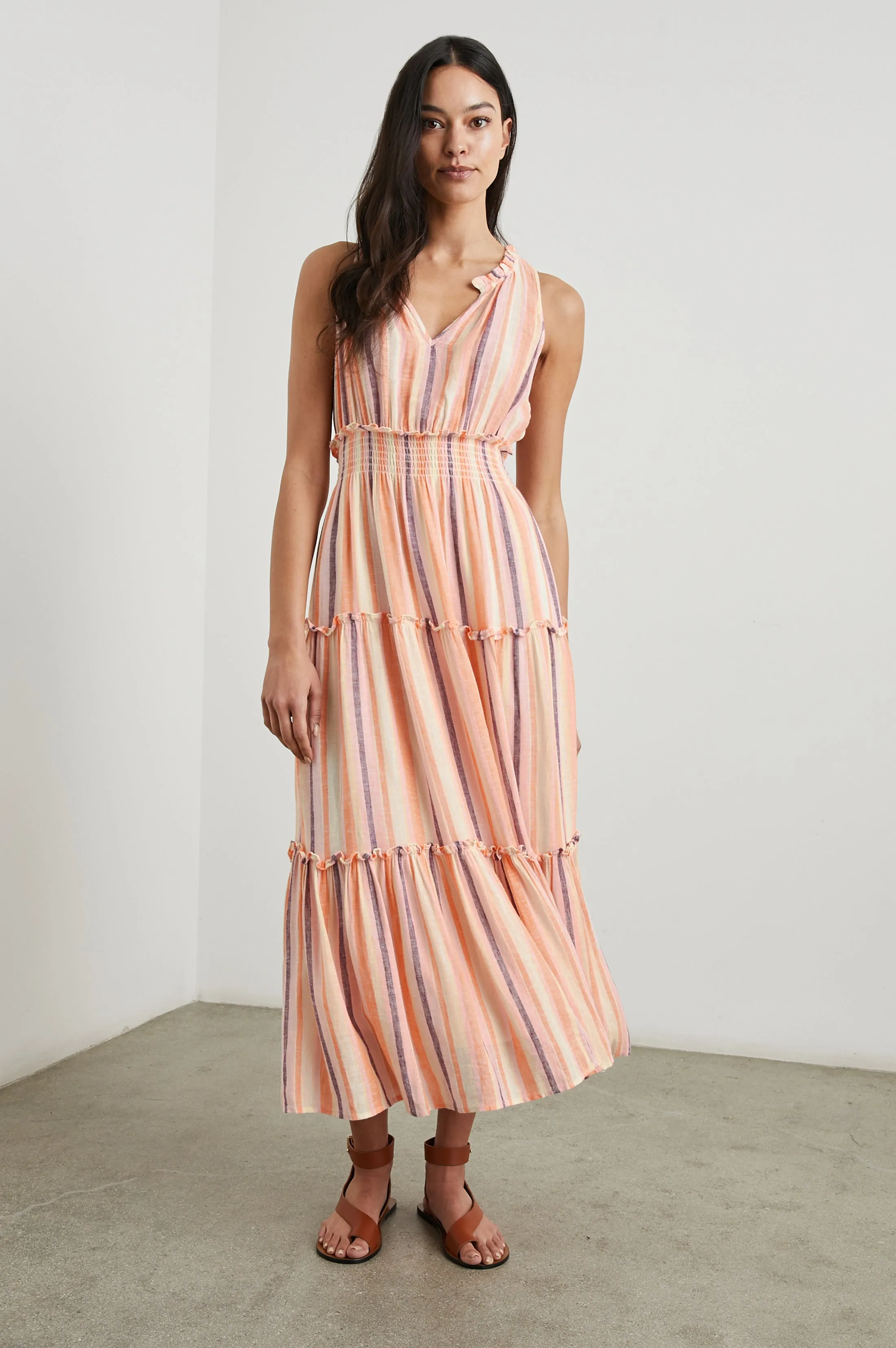LOULOU DRESS - PAPAYA STRIPE sold by Rails