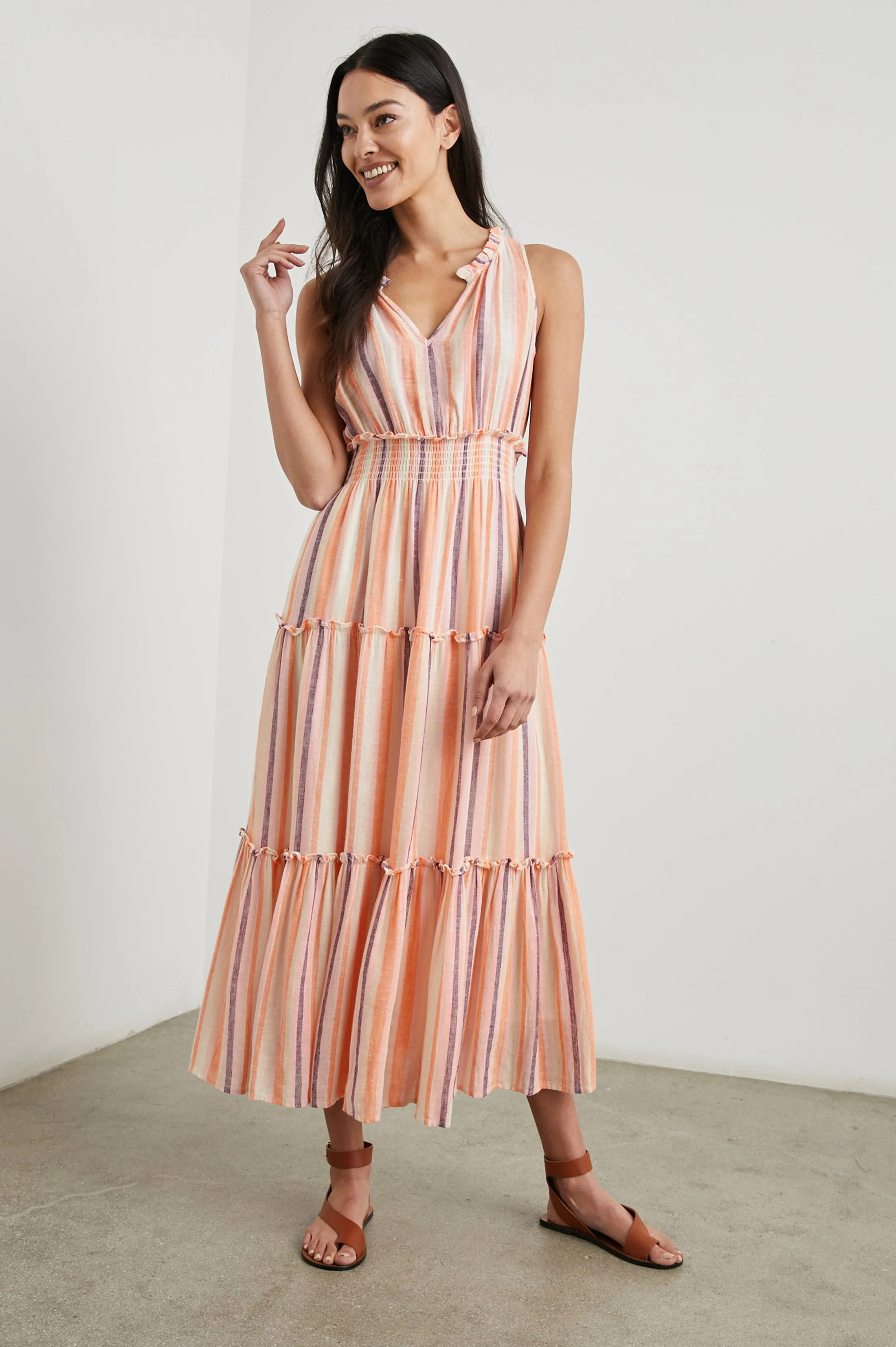 LOULOU DRESS - PAPAYA STRIPE sold by Rails product image thumbnail 4
