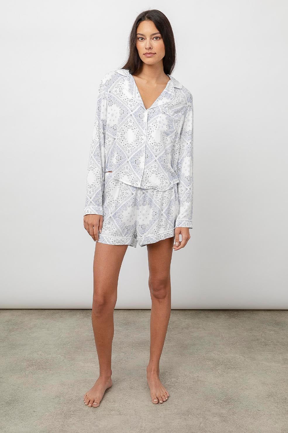 KELLEN PAJAMA SET - IVORY BLUE BANDANA sold by Rails product image thumbnail 5