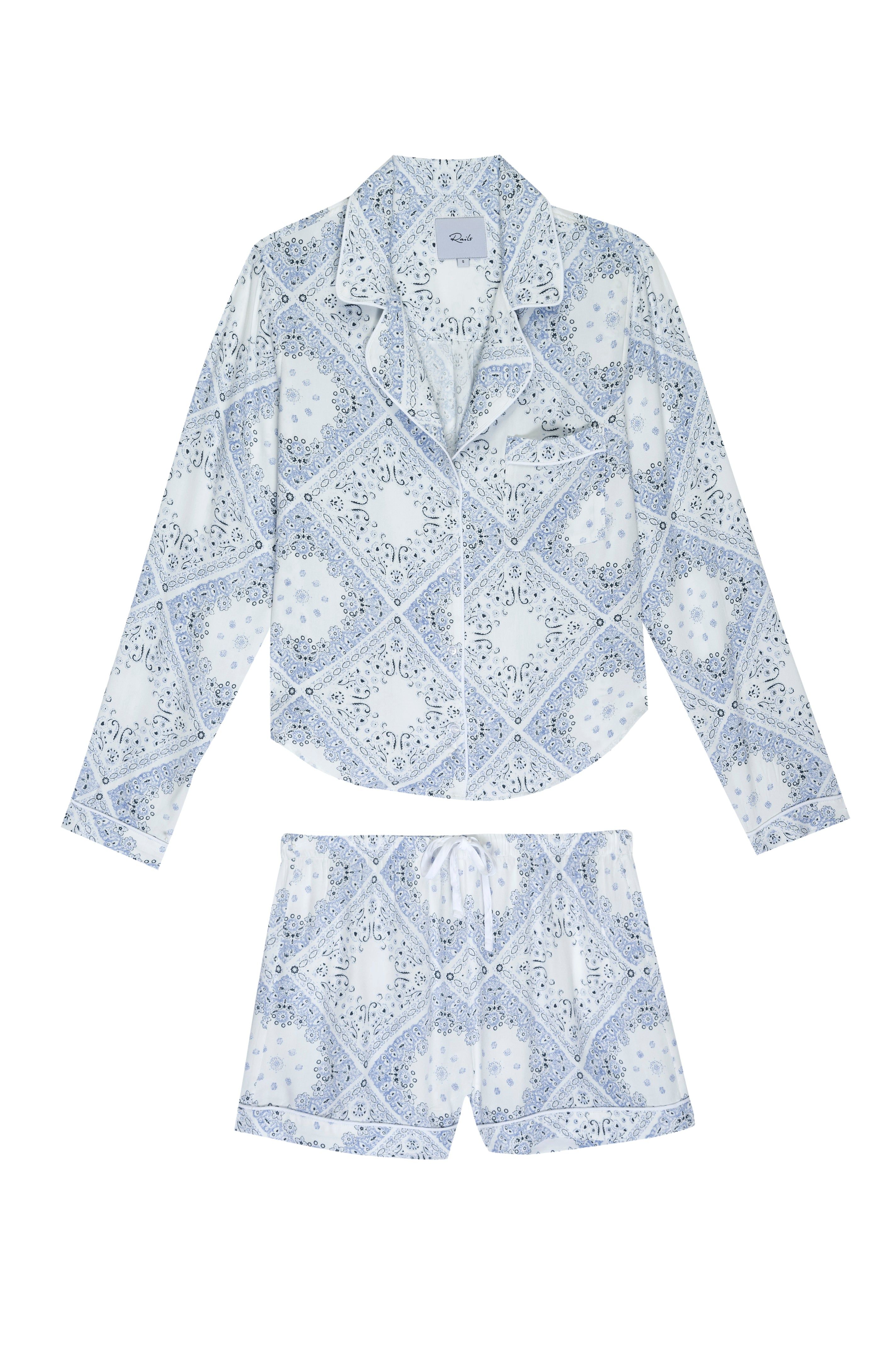KELLEN PAJAMA SET - IVORY BLUE BANDANA sold by Rails product image thumbnail 7