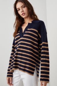 HARRIS SWEATER - CAMEL NAVY STRIPE sold by Rails