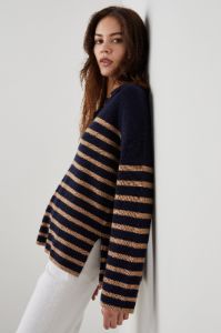 HARRIS SWEATER - CAMEL NAVY STRIPE sold by Rails