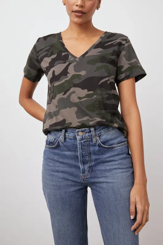 THE CARA V NECK T-SHIRT - FOREST CAMO sold by Rails