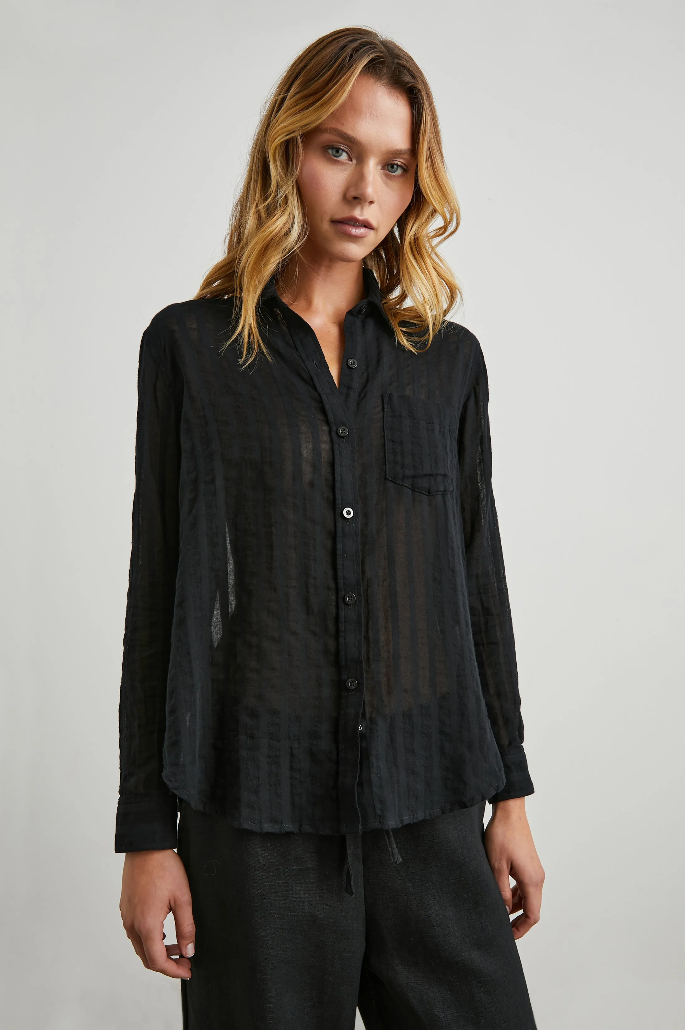CHARLI SHIRT - BLACK SHADOW STRIPE sold by Rails