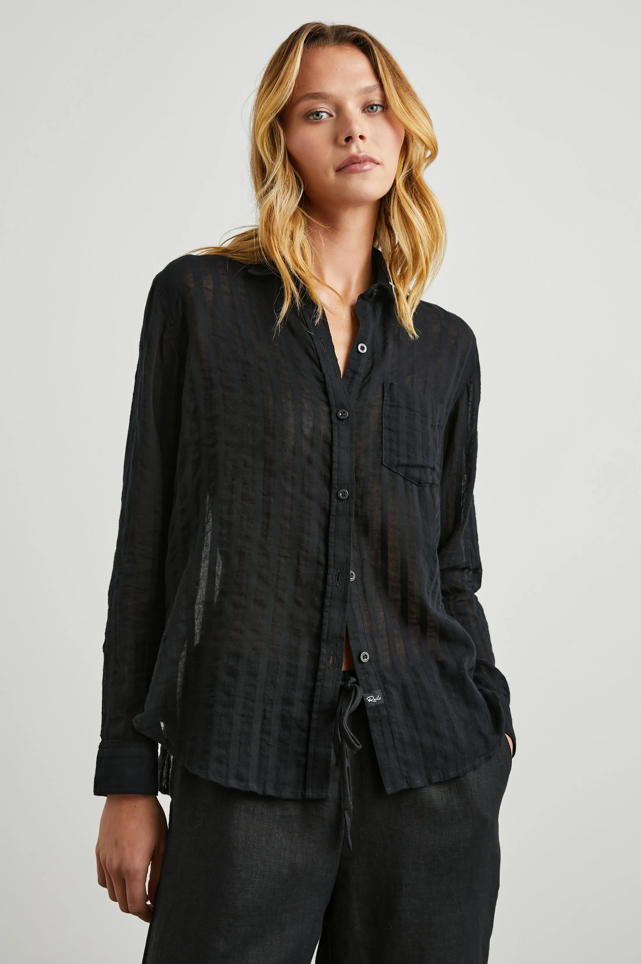 CHARLI SHIRT - BLACK SHADOW STRIPE sold by Rails product image thumbnail 4