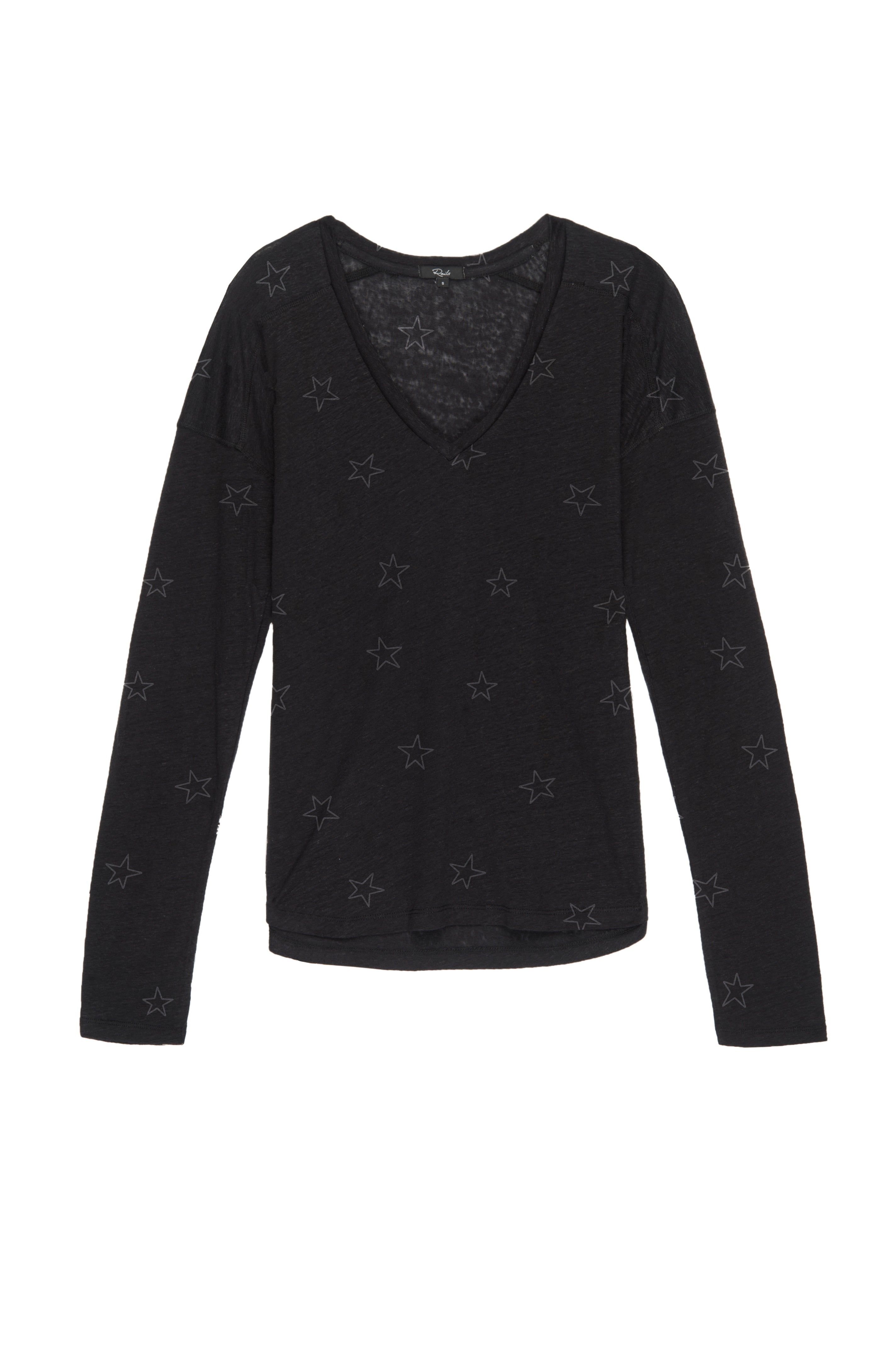 THE SAMI LONG SLEEVE V T-SHIRT - BLACK STARS BURNOUT sold by Rails product image thumbnail 5