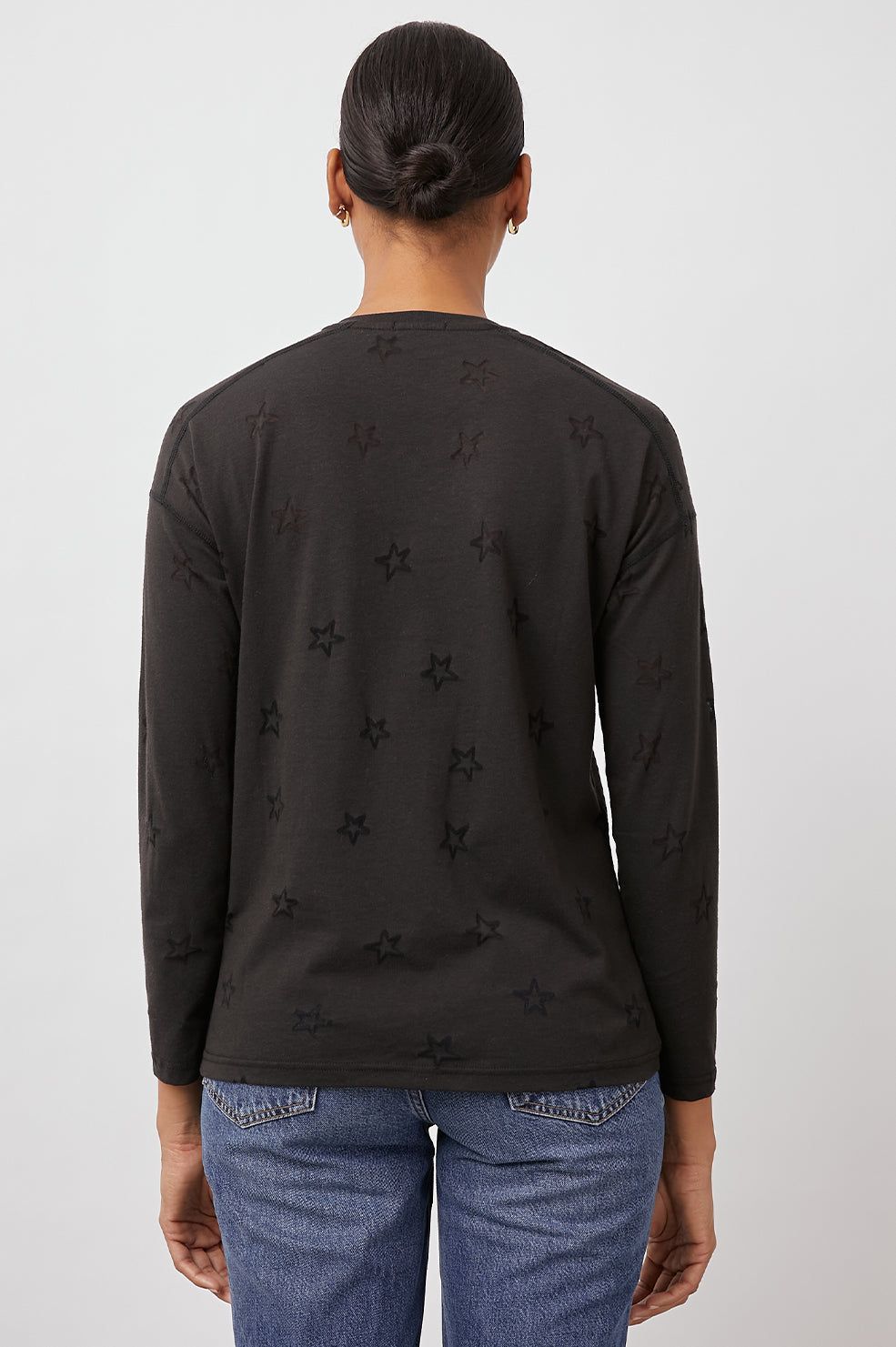 THE SAMI LONG SLEEVE V T-SHIRT - BLACK STARS BURNOUT sold by Rails product image thumbnail 3