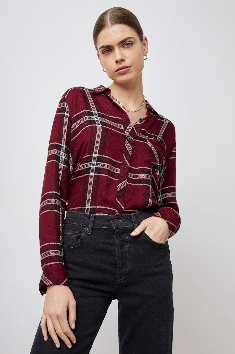 HUNTER SHIRT - SANGRIA BLACK WHITE sold by Rails product image thumbnail 3