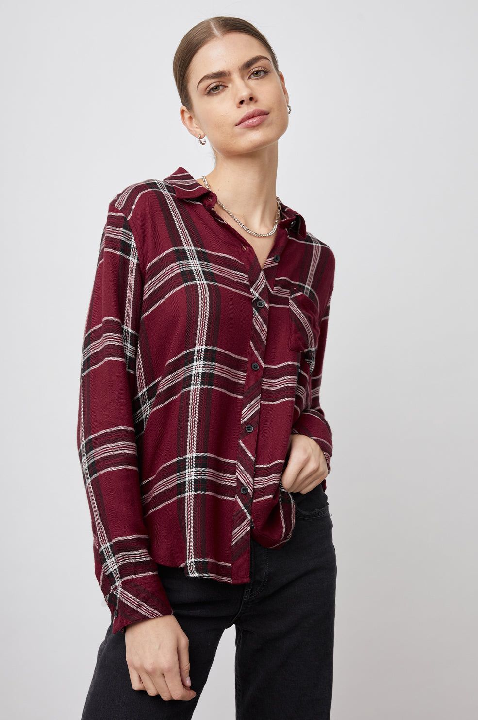 HUNTER SHIRT - SANGRIA BLACK WHITE sold by Rails