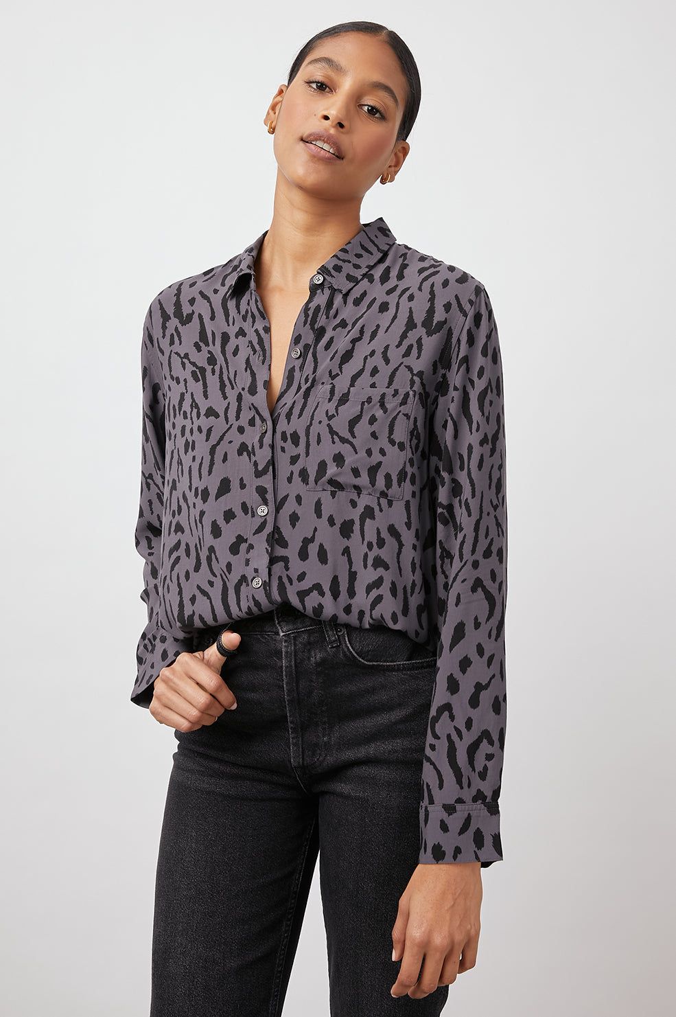 ROCSI SHIRT - CHARCOAL ASH CHEETAH sold by Rails
