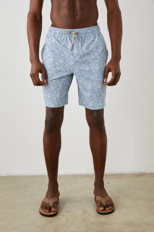 KIAN SWIM SHORT - COASTAL WOOD BLOCK TEAL WHITE sold by Rails