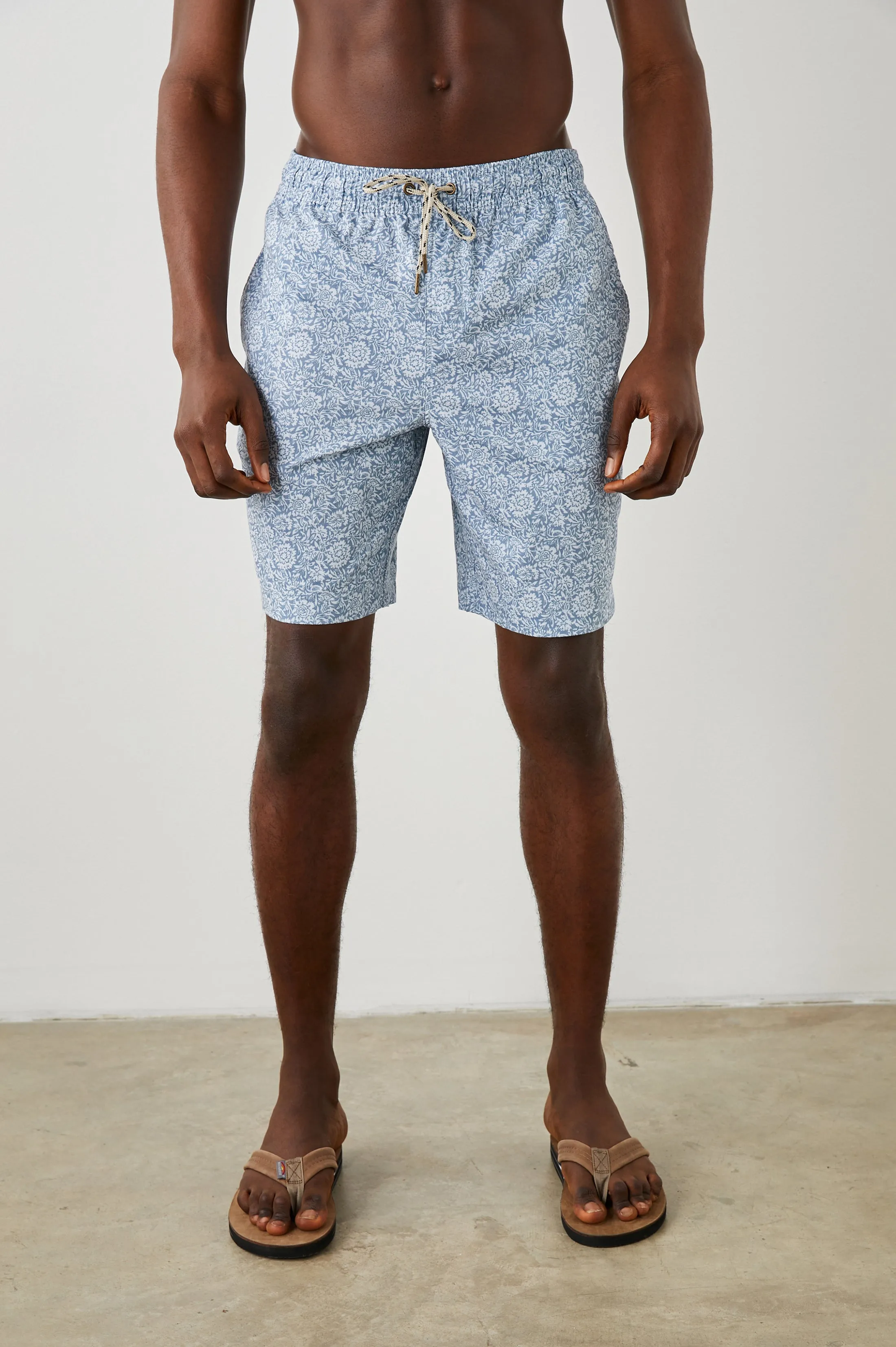 KIAN SWIM SHORT - COASTAL WOOD BLOCK TEAL WHITE sold by Rails
