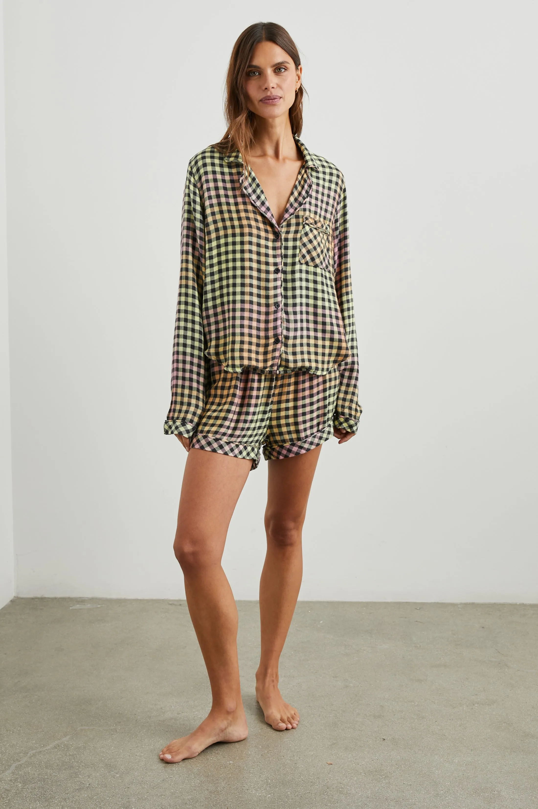 KELLEN PAJAMA SET - BLACK SUNSET GINGHAM sold by Rails