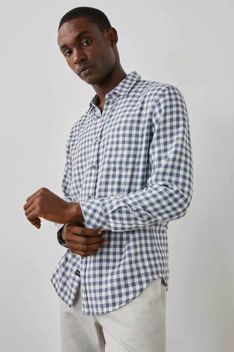 WYATT SHIRT - NAVY GINGHAM MELANGE sold by Rails