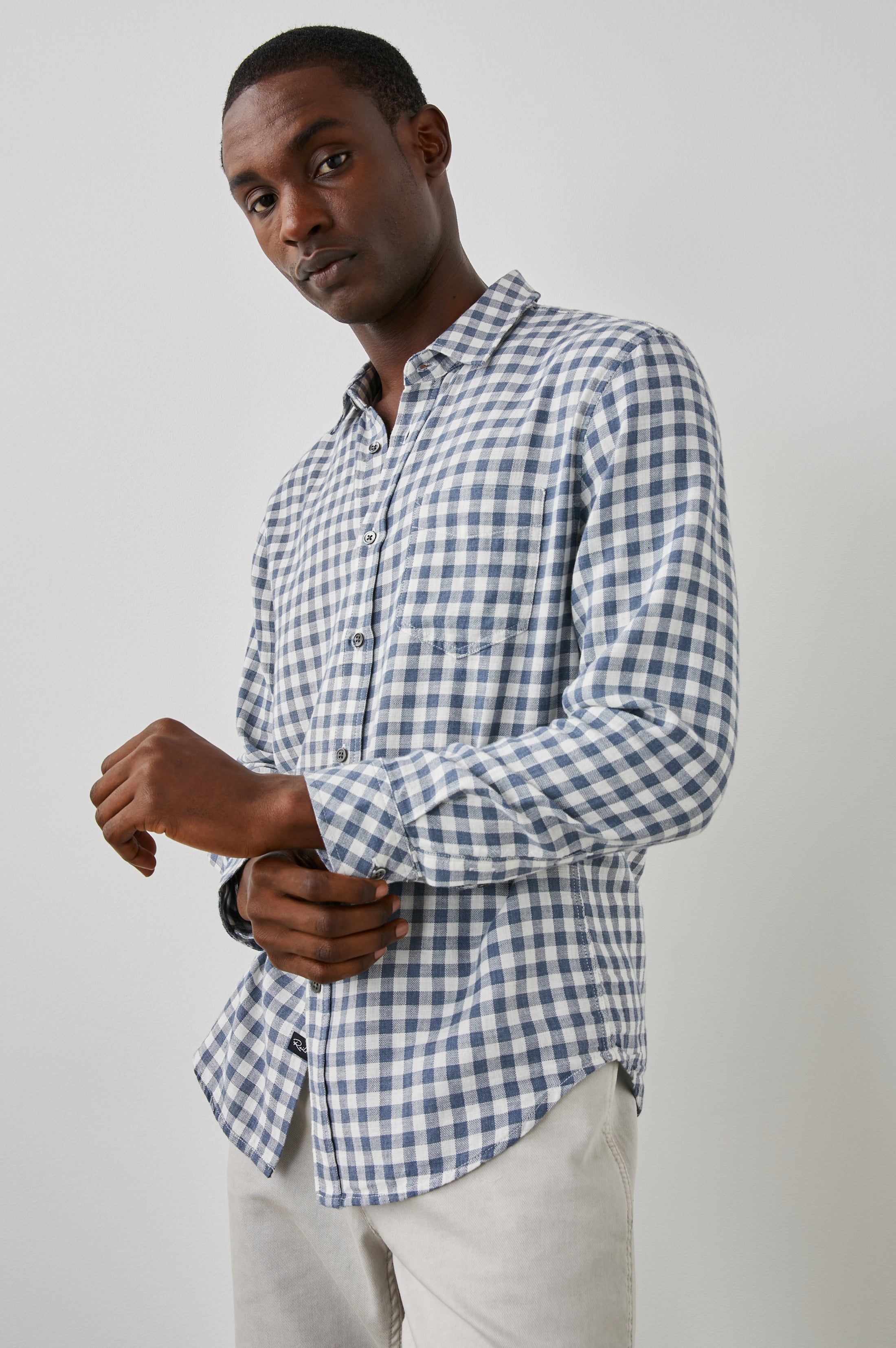 WYATT SHIRT - NAVY GINGHAM MELANGE sold by Rails product image thumbnail 4