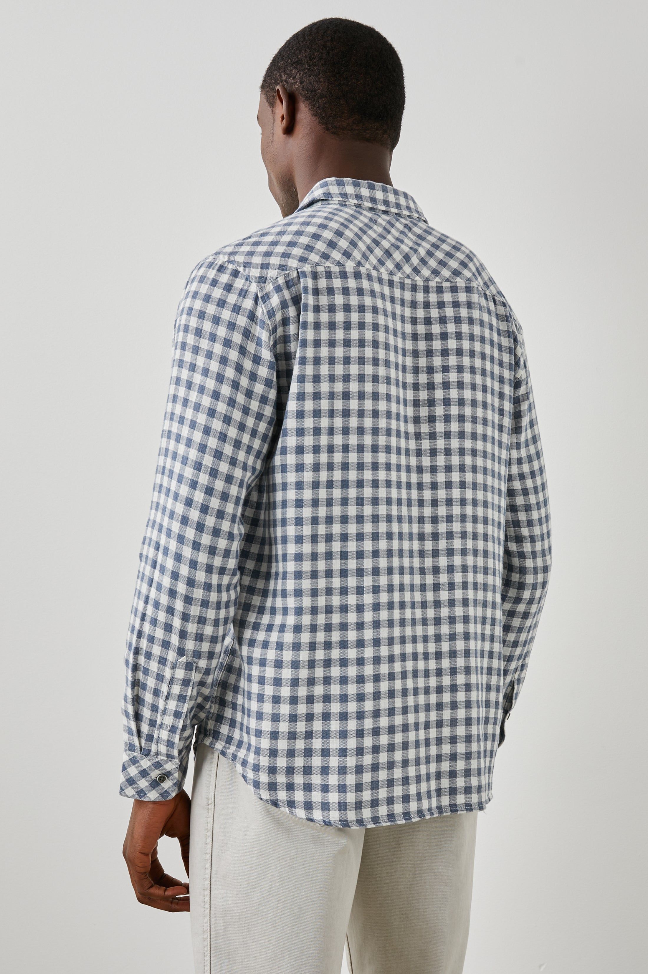 WYATT SHIRT - NAVY GINGHAM MELANGE sold by Rails product image thumbnail 5