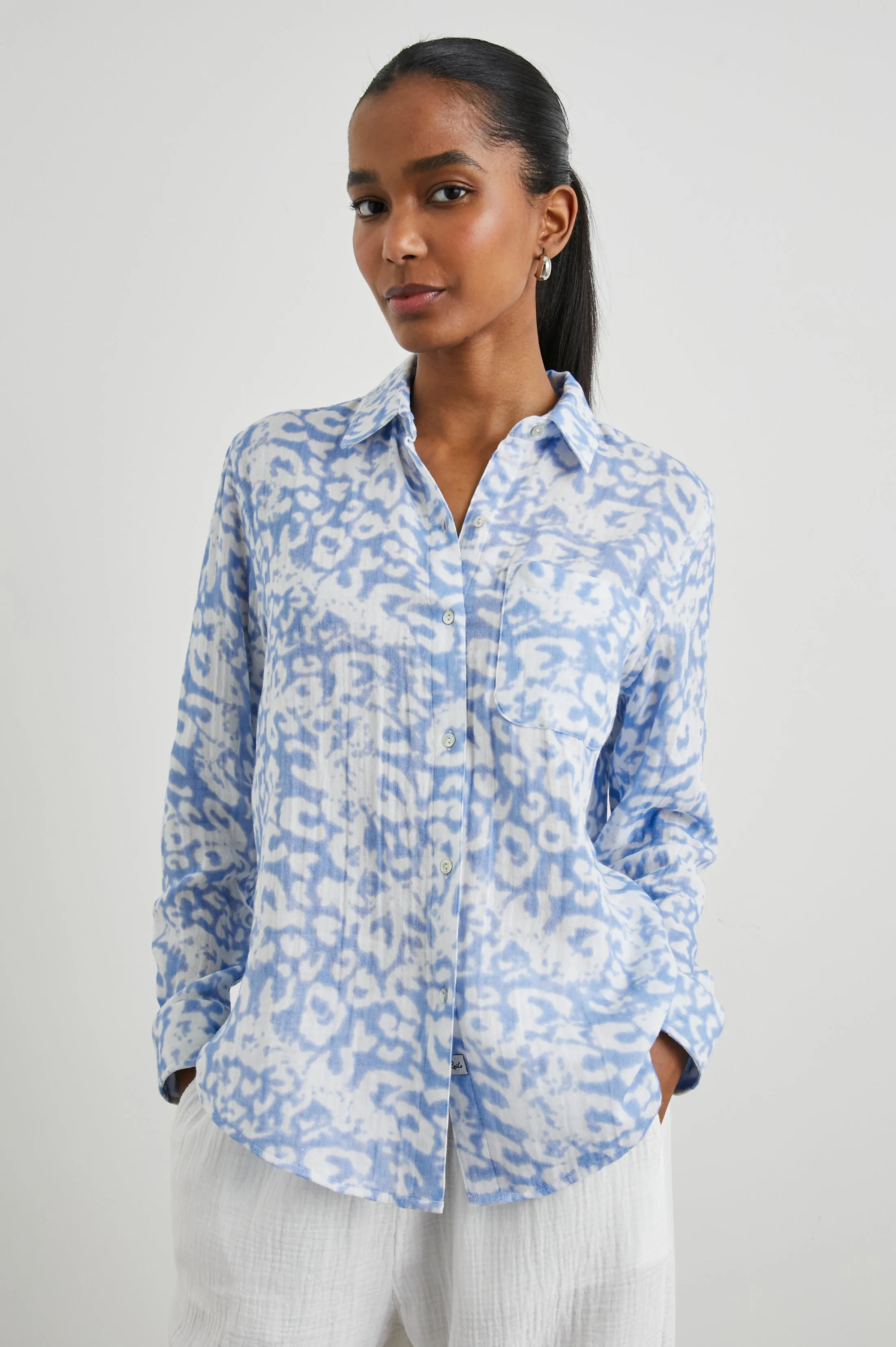 ELLIS SHIRT - BLUE DIFFUSED CHEETAH sold by Rails