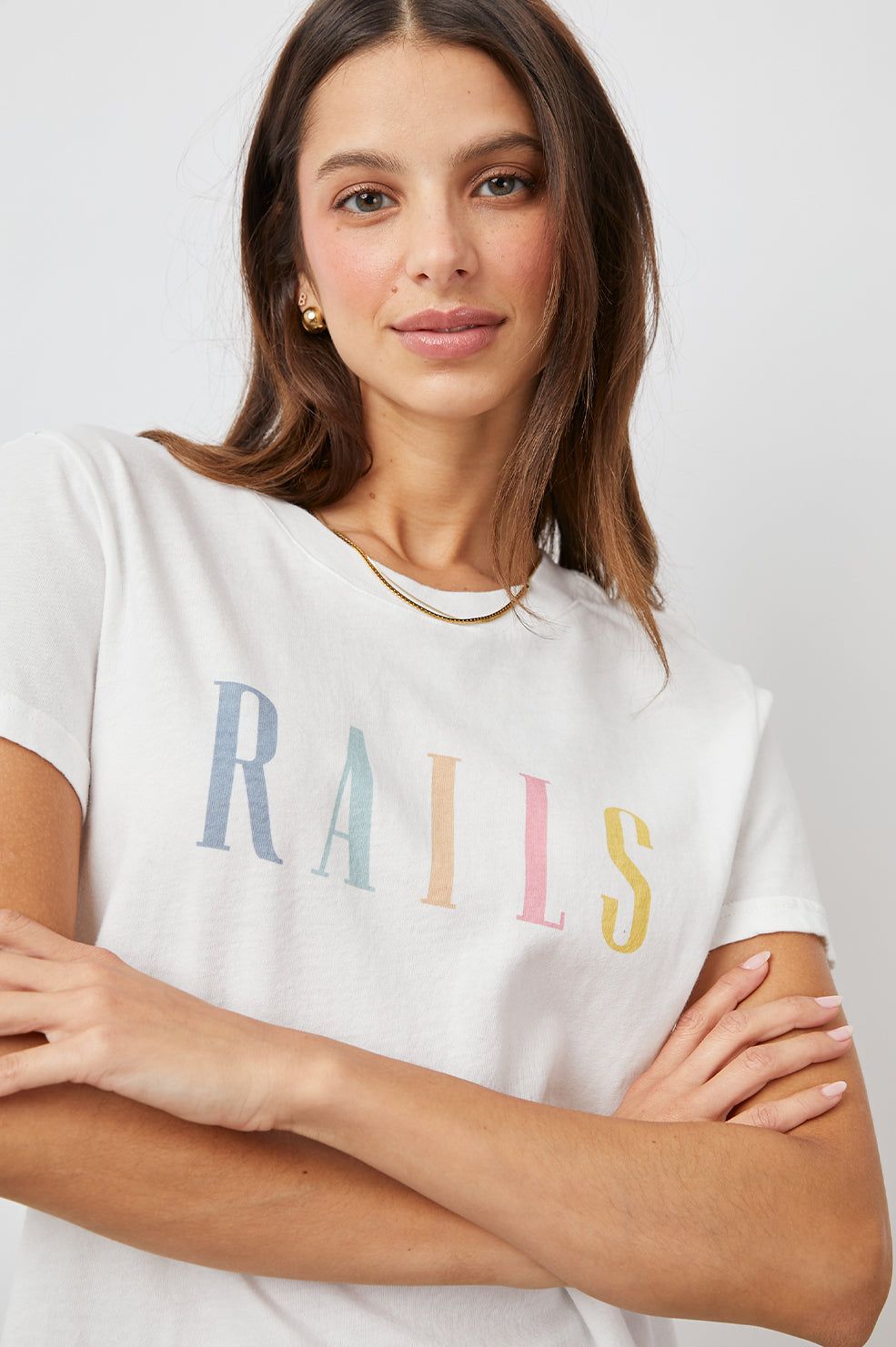 THE CLASSIC CREW T-SHIRT - WHITE RAINBOW LOGO sold by Rails product image thumbnail 2