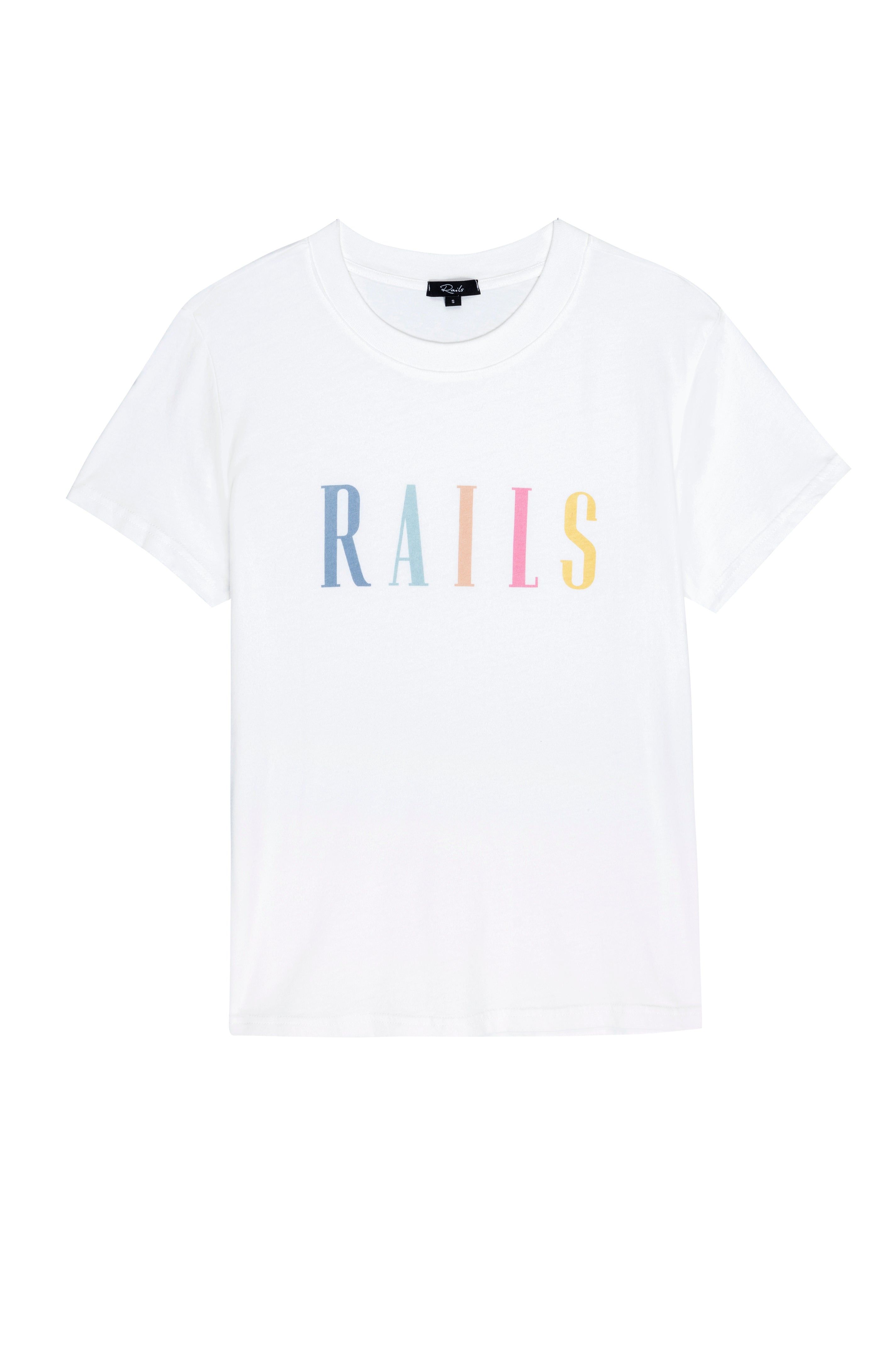 THE CLASSIC CREW T-SHIRT - WHITE RAINBOW LOGO sold by Rails product image thumbnail 4