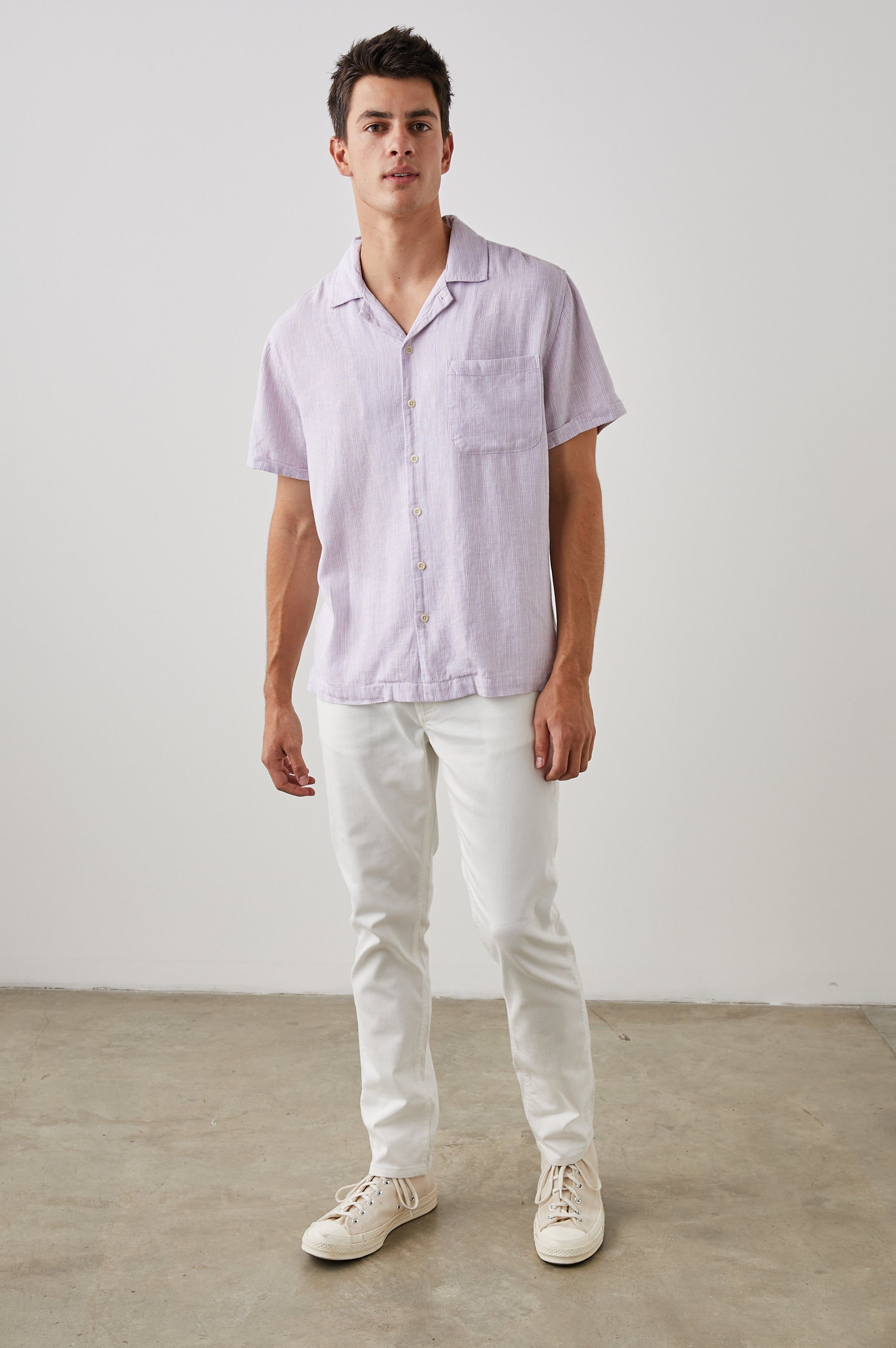 WAIMEA SHIRT - LAVENDER WHITE STRIPE sold by Rails product image thumbnail 4