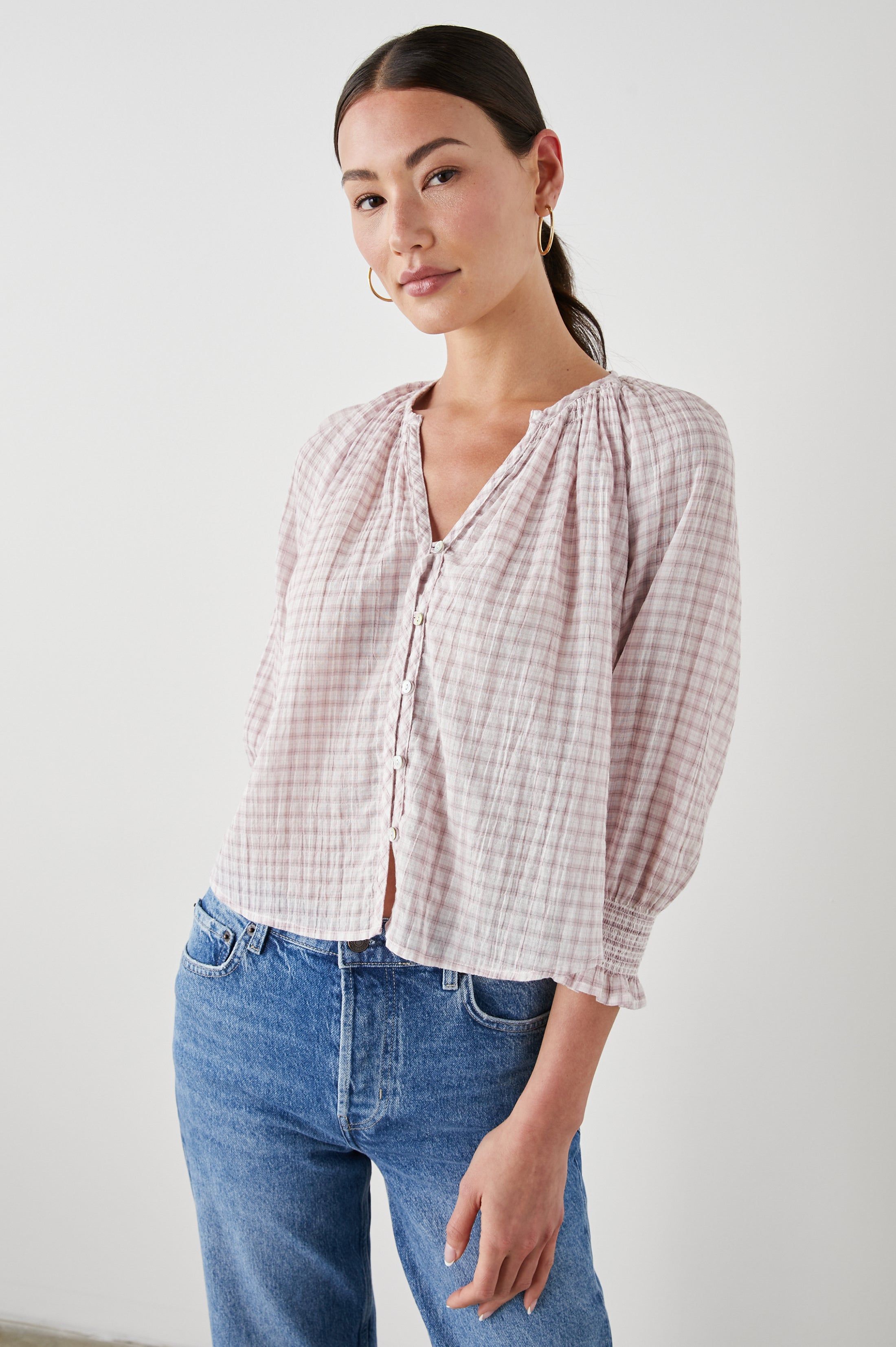 MARIAH TOP - SOFT ROSE CHECK sold by Rails