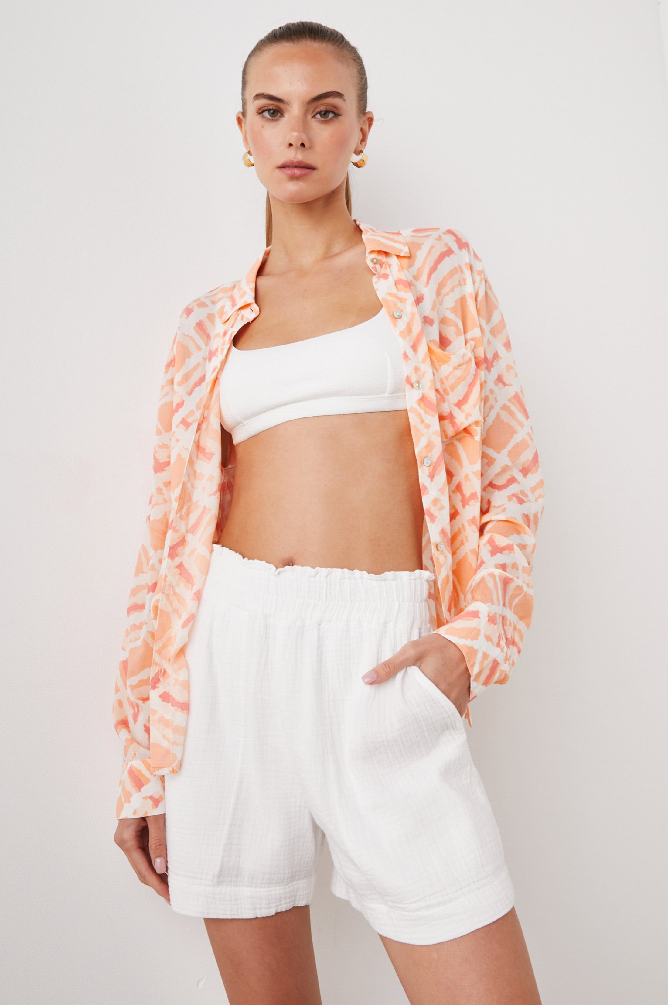 JOSEPHINE SHIRT - PEACH WATERCOLOR PLAID sold by Rails product image thumbnail 4