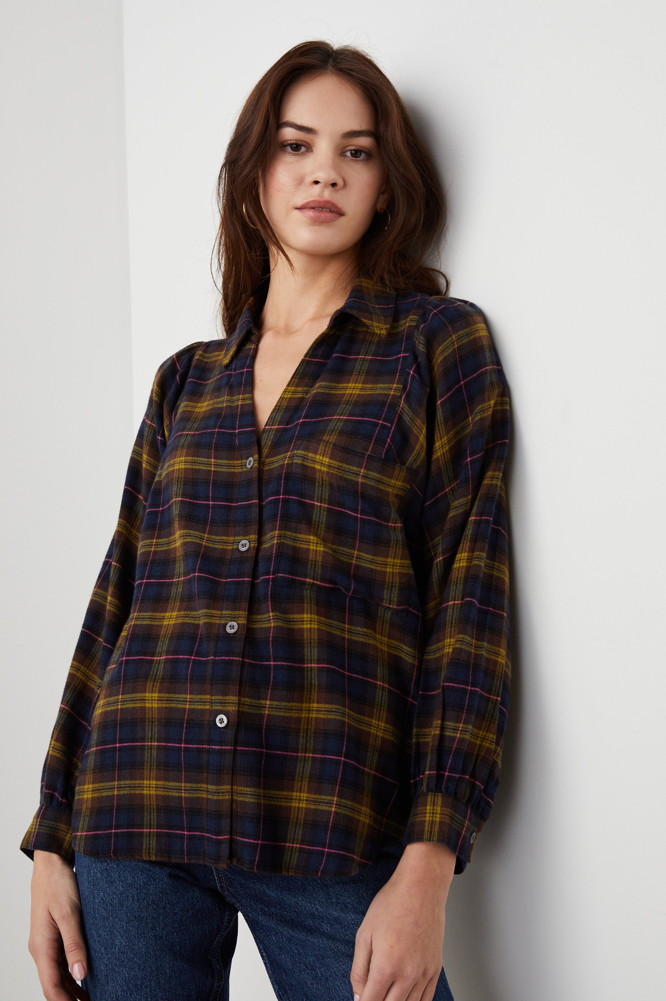 LAUREN SHIRT - NAVY HAZELNUT PINK sold by Rails product image thumbnail 4