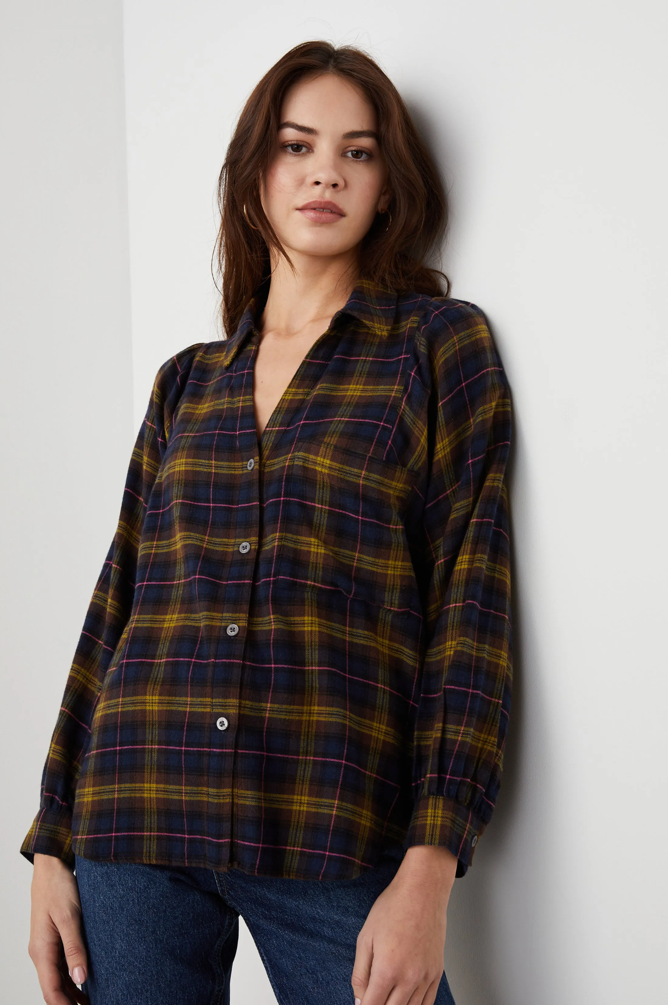 LAUREN SHIRT - NAVY HAZELNUT PINK sold by Rails product image thumbnail 4