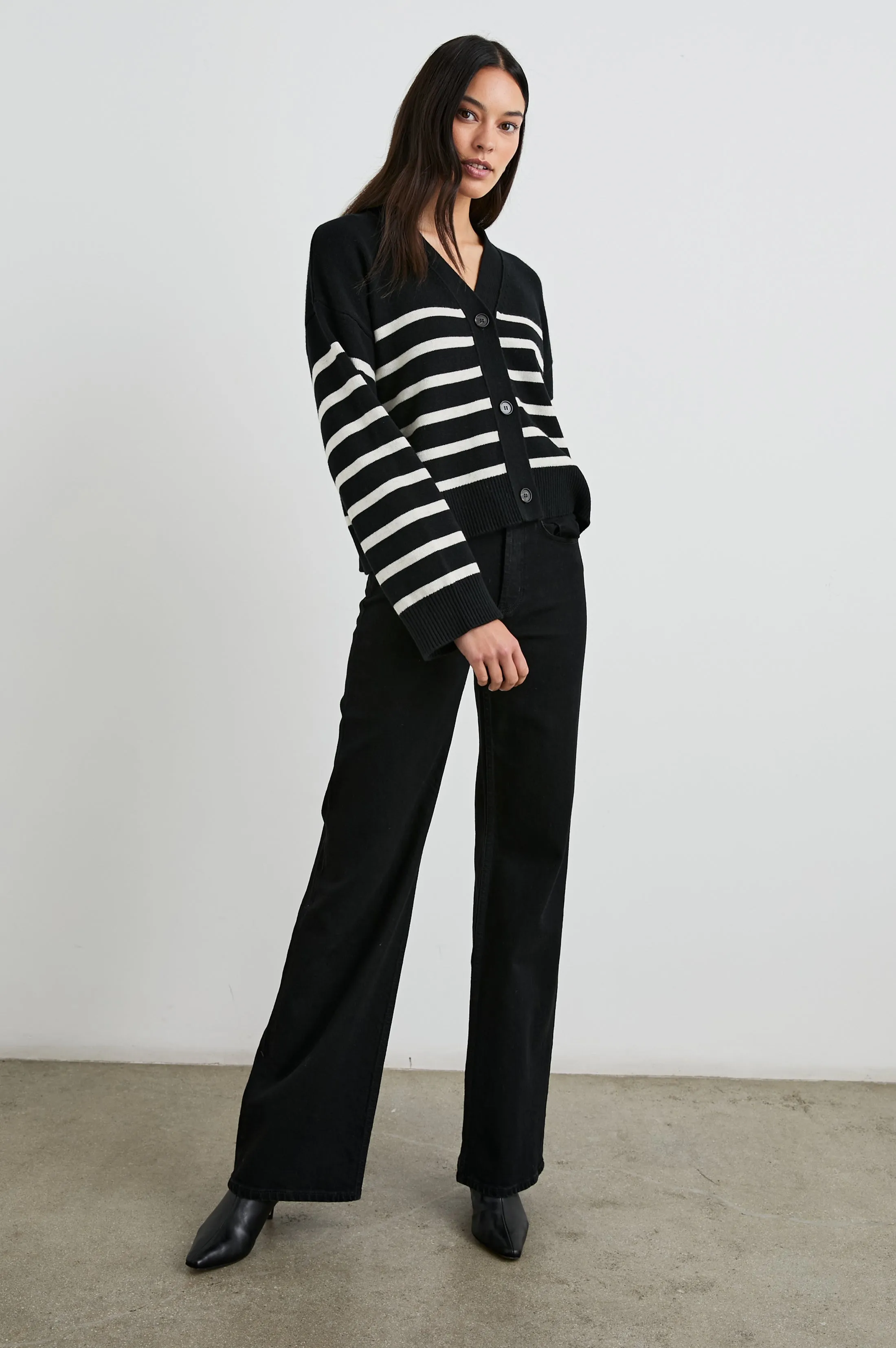 GENEVA CARDIGAN - BLACK OATMEAL STRIPES sold by Rails product image thumbnail 4