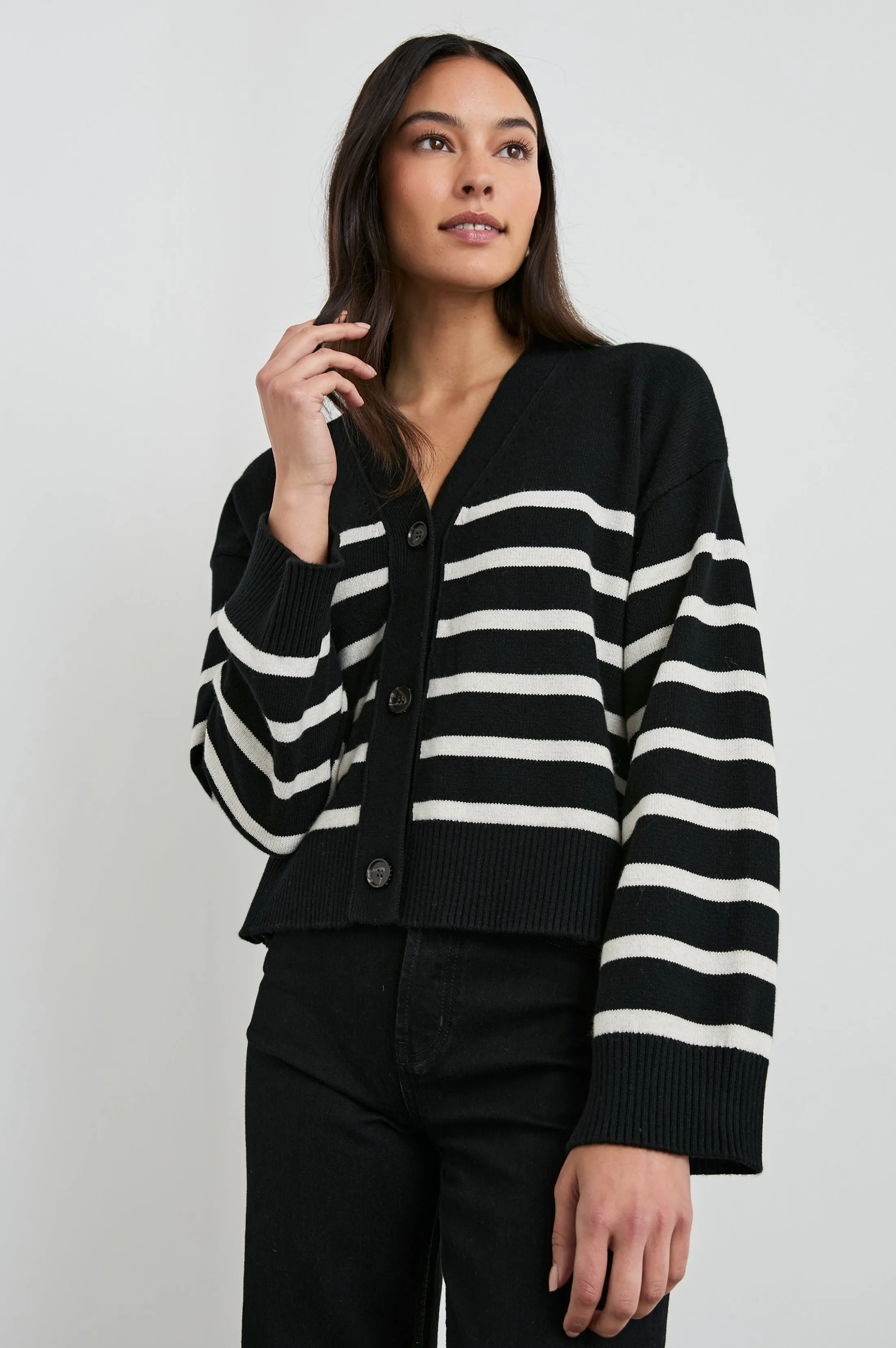 GENEVA CARDIGAN - BLACK OATMEAL STRIPES sold by Rails product image thumbnail 3
