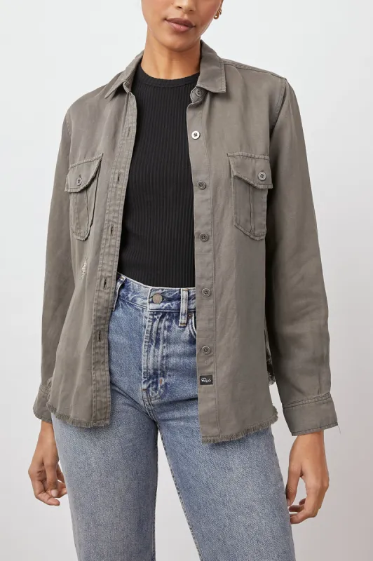 LOREN SHIRT JACKET - OLIVE GOLD STAR EMBROIDERY sold by Rails