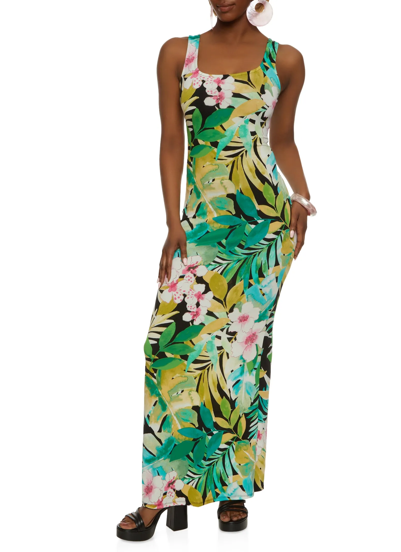 Haute Monde Tropical Floral Print Maxi Tank Dress sold by Rainbow
