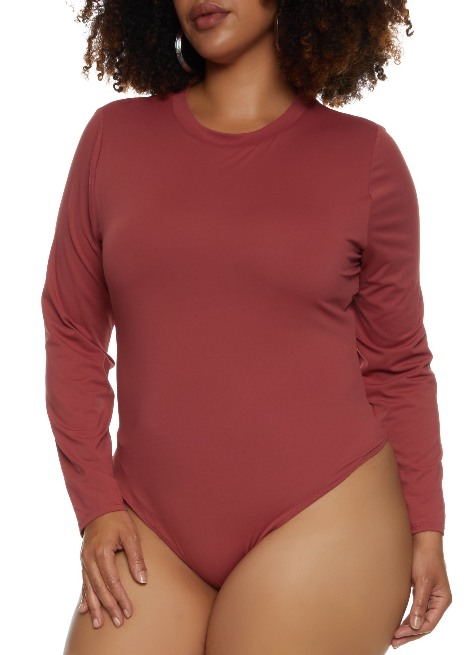 Plus Size Solid Long Sleeve Bodysuit sold by Rainbow