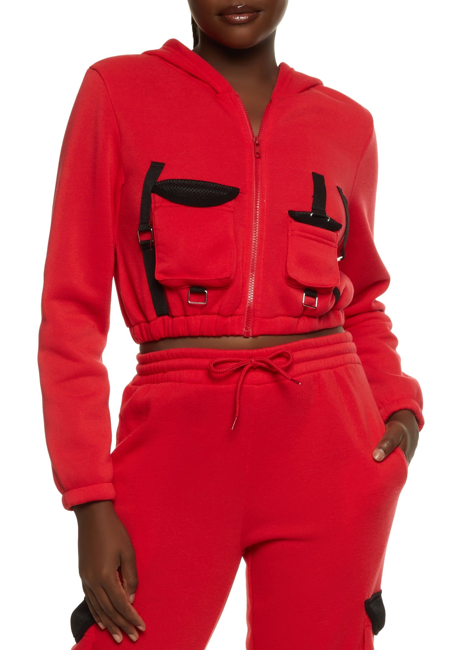 Fleece Cargo Pocket Cropped Hoodie sold by Rainbow