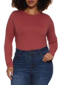 Plus Size Solid Long Sleeve Bodysuit sold by Rainbow