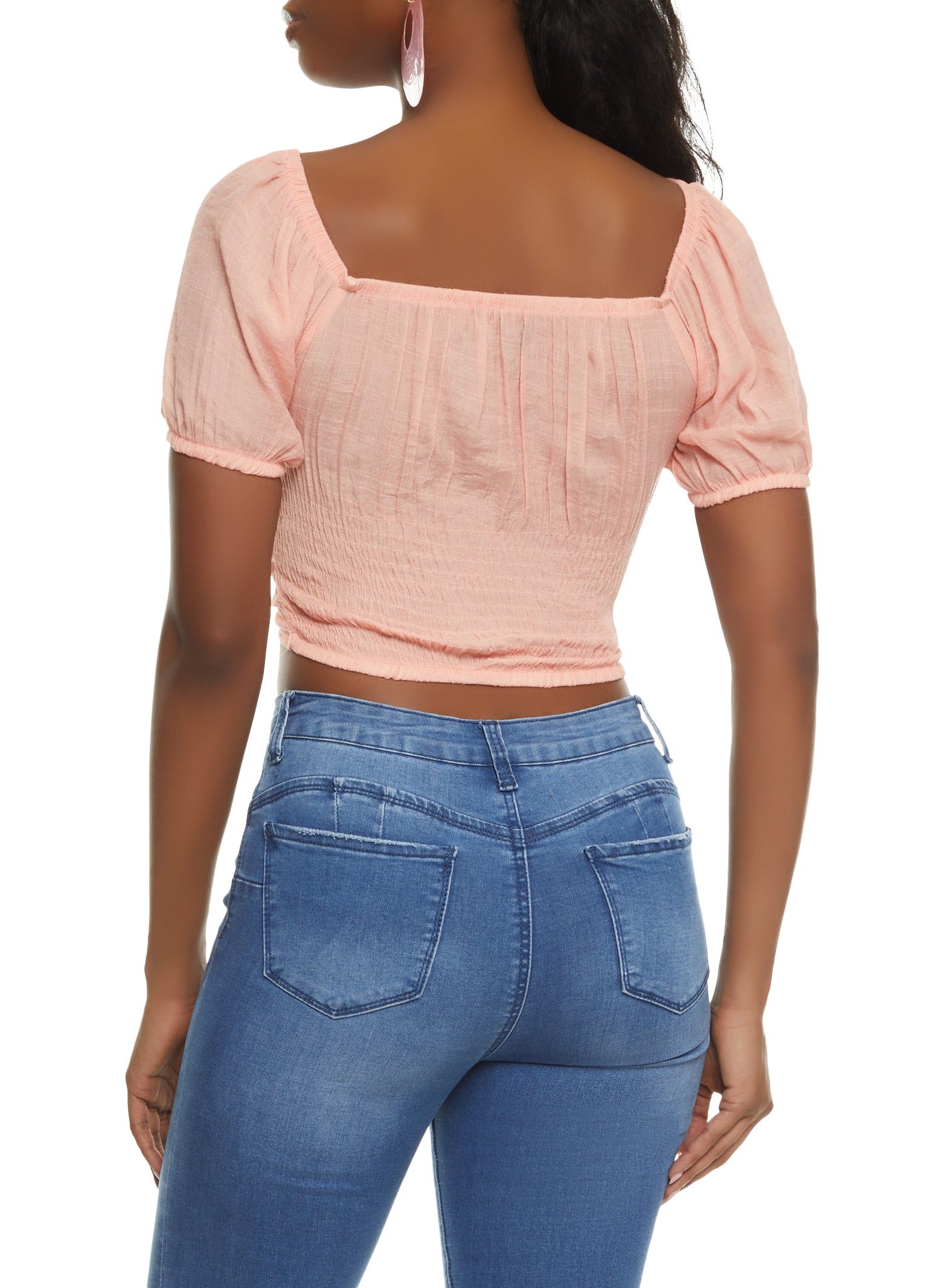 Puff Sleeve Lace Up Crop Top sold by Rainbow product image thumbnail 2