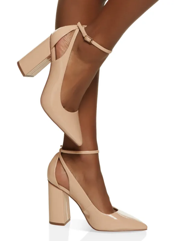 Pointed Toe Ankle Strap Block Heel Pumps sold by Rainbow