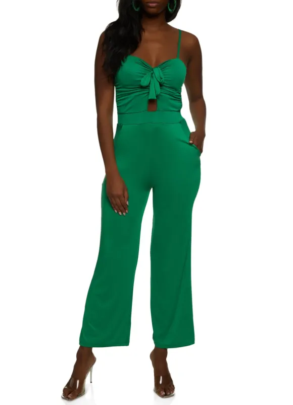 Tie Front Keyhole Wide Leg Jumpsuit sold by Rainbow
