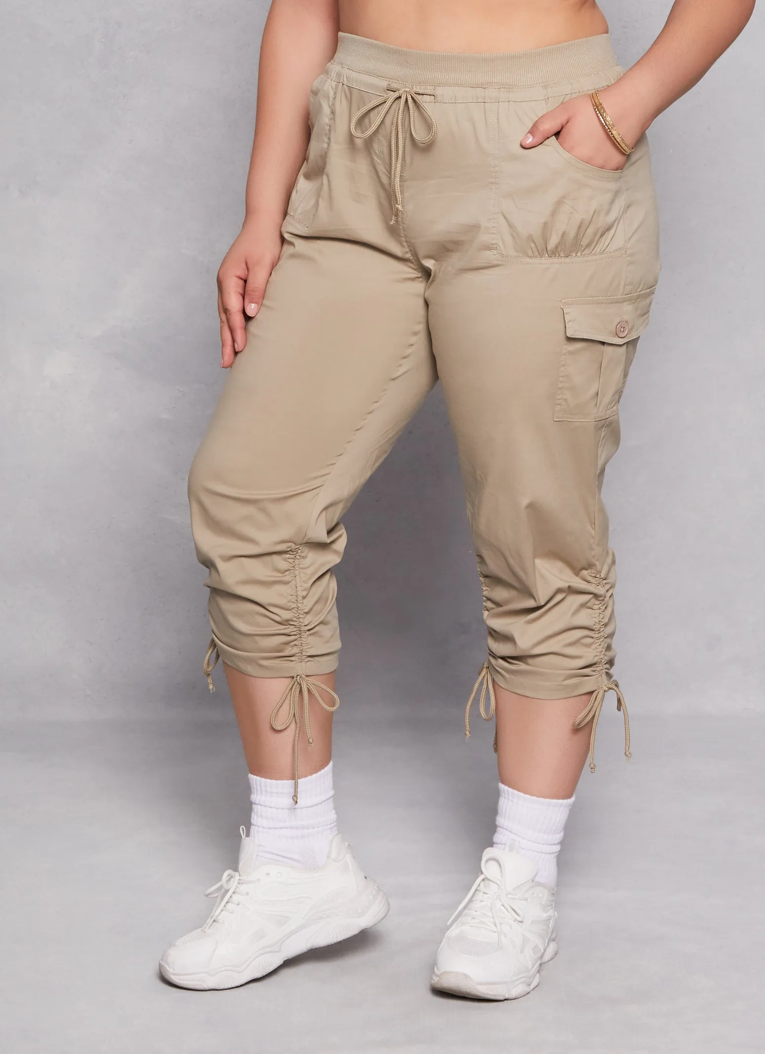 Plus Size High Waisted Ruched Cargo Capri Pants sold by Rainbow product image thumbnail 2