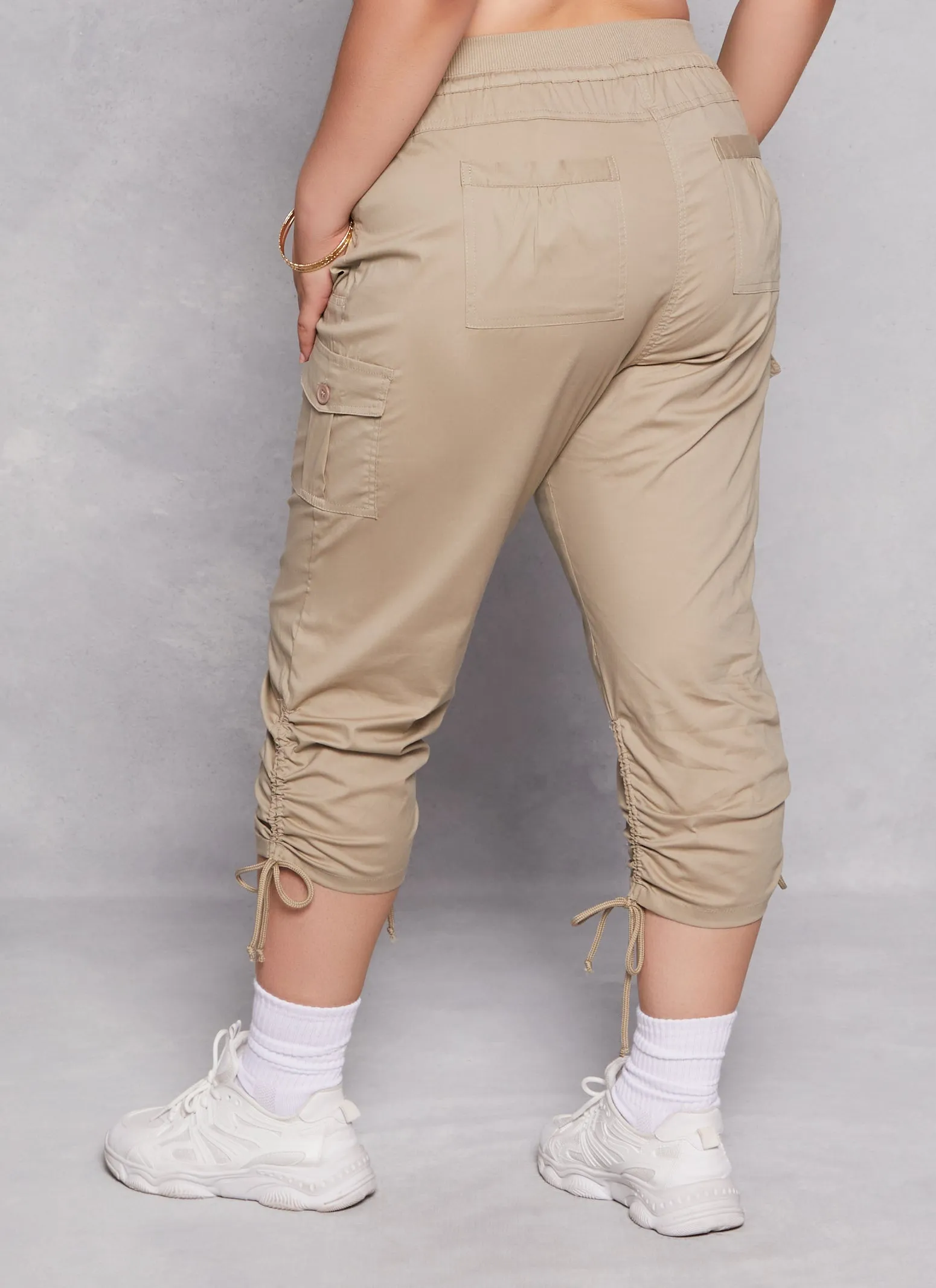 Plus Size High Waisted Ruched Cargo Capri Pants sold by Rainbow product image thumbnail 3