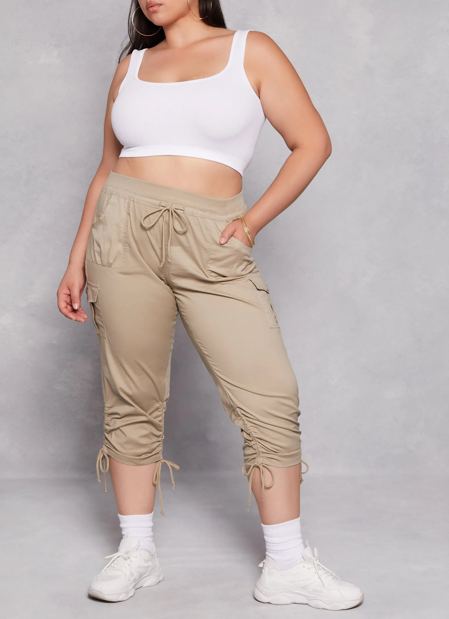 Plus Size High Waisted Ruched Cargo Capri Pants sold by Rainbow