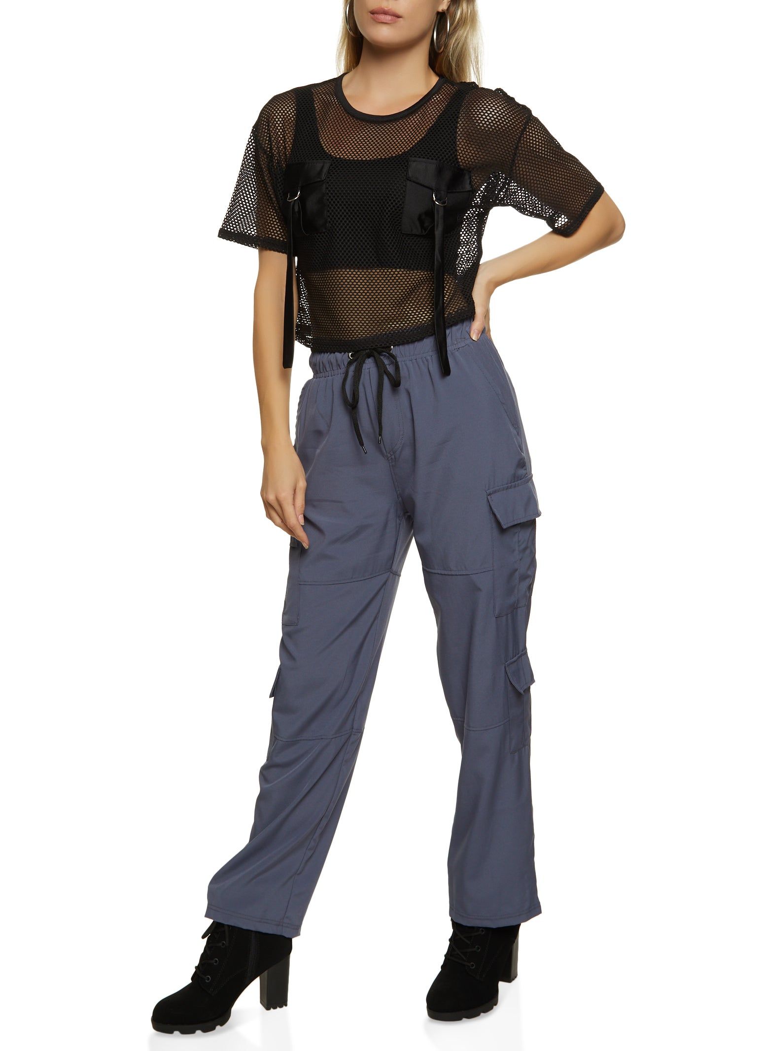 Flap Pocket Drawstring Waist Parachute Pants sold by Rainbow product image thumbnail 2