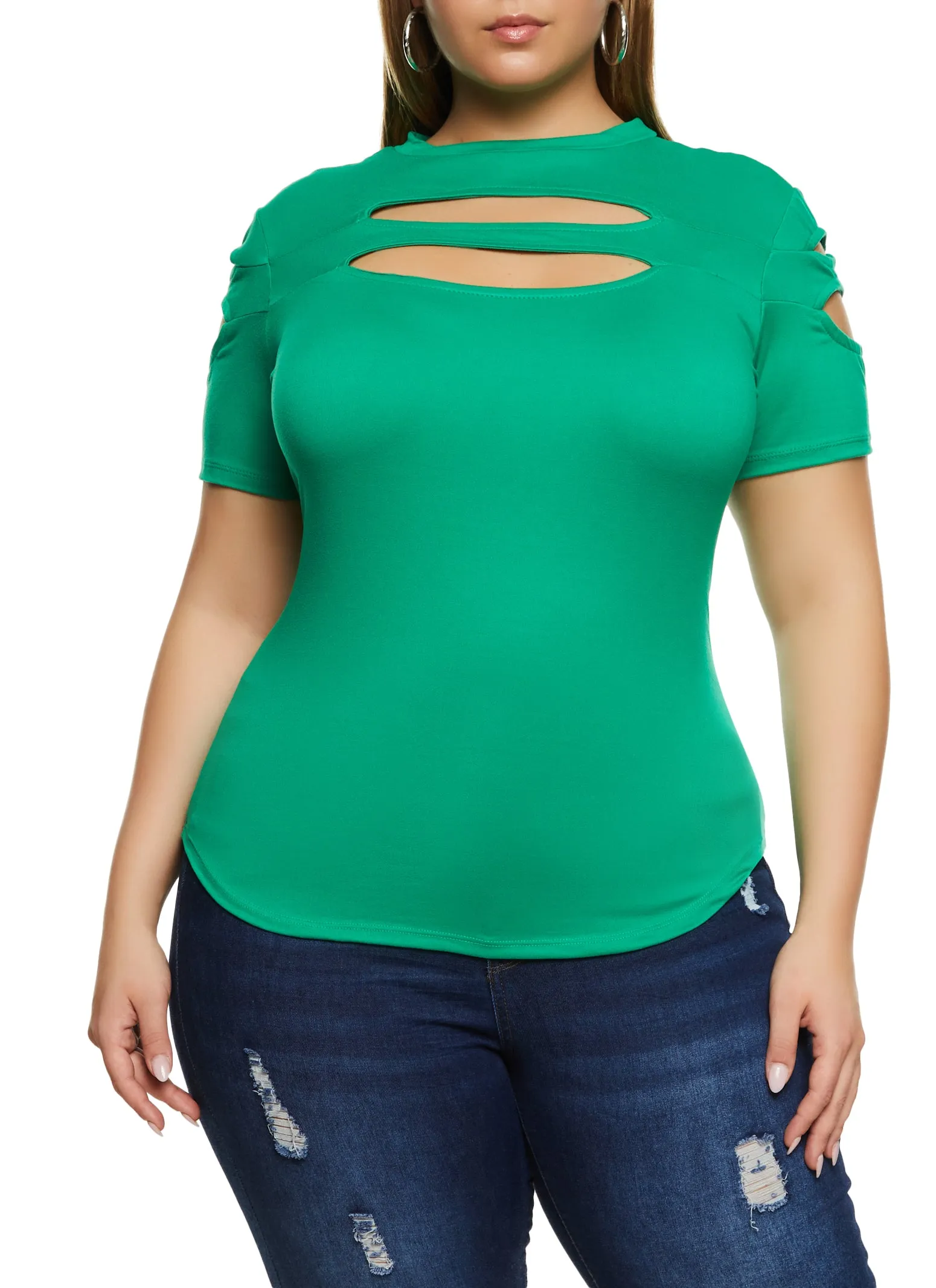 Plus Size Cut Out Crew Neck T Shirt sold by Rainbow product image thumbnail 2