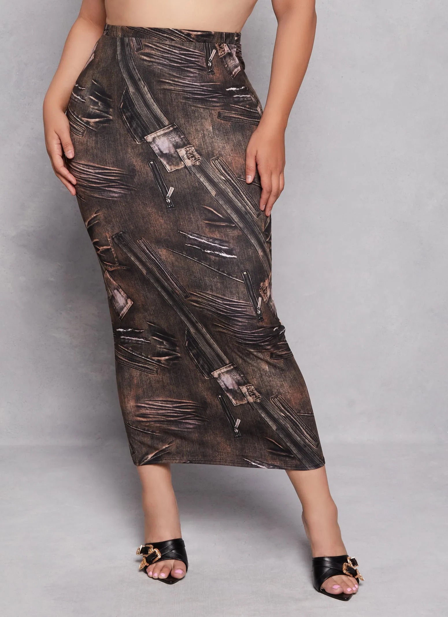 Plus Size Zipper Denim Print Skirt sold by Rainbow product image thumbnail 2