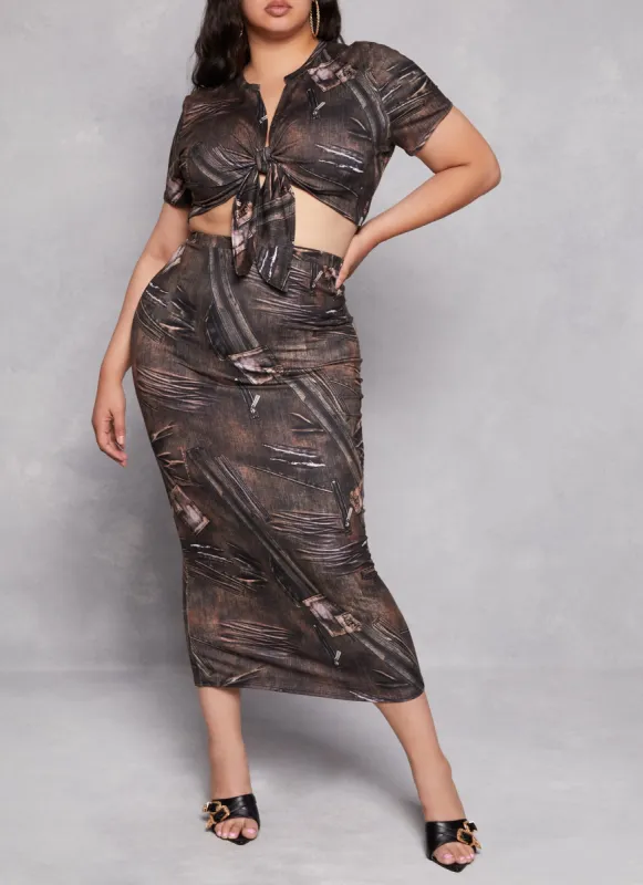 Plus Size Zipper Denim Print Skirt made by Rainbow