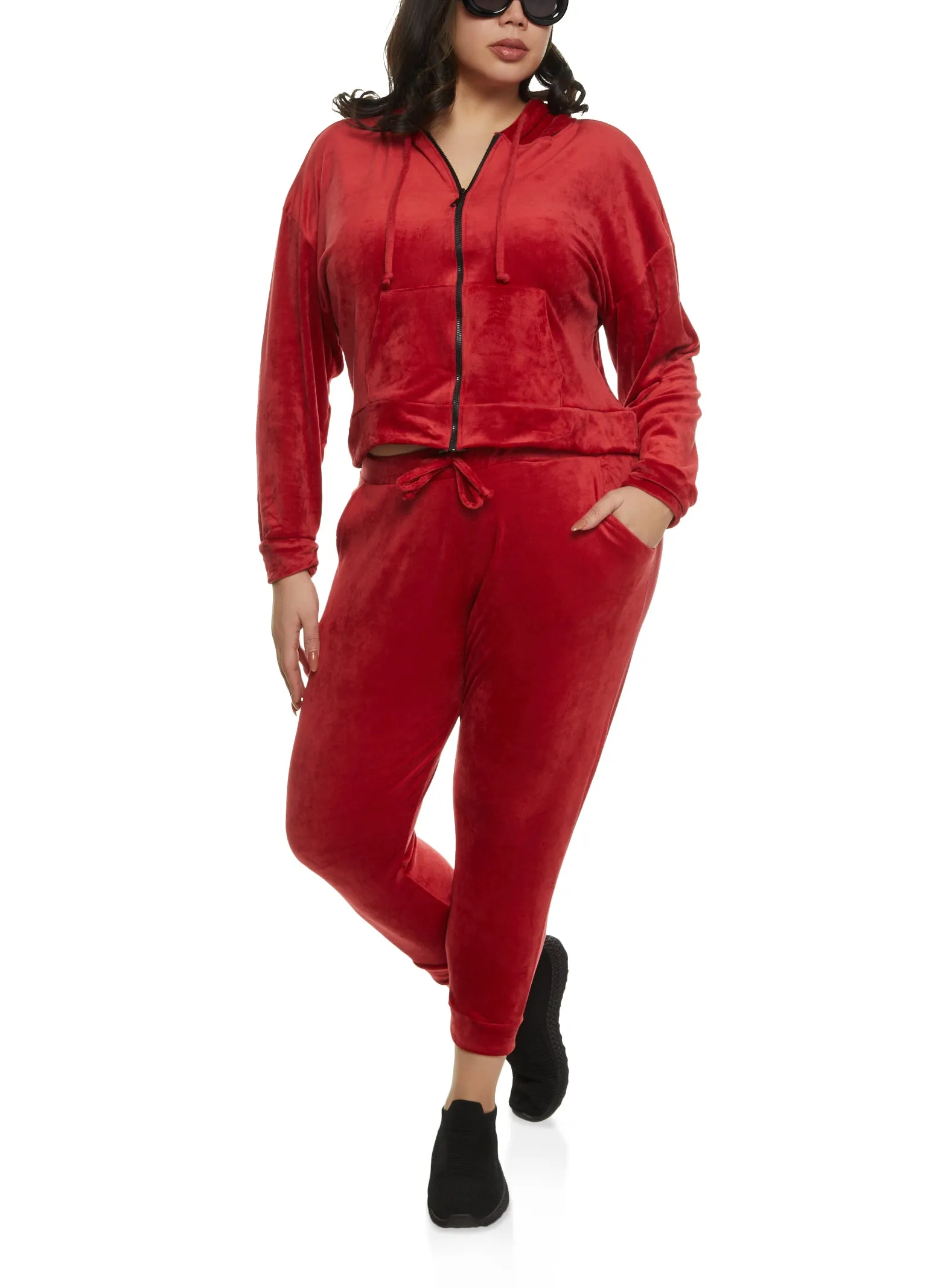 Plus Size Velour Zip Front Hooded Sweatshirt sold by Rainbow product image thumbnail 2