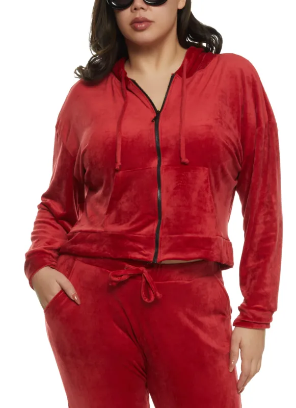 Plus Size Velour Zip Front Hooded Sweatshirt sold by Rainbow