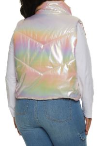 Plus Size Iridescent Zip Front Puffer Vest sold by Rainbow