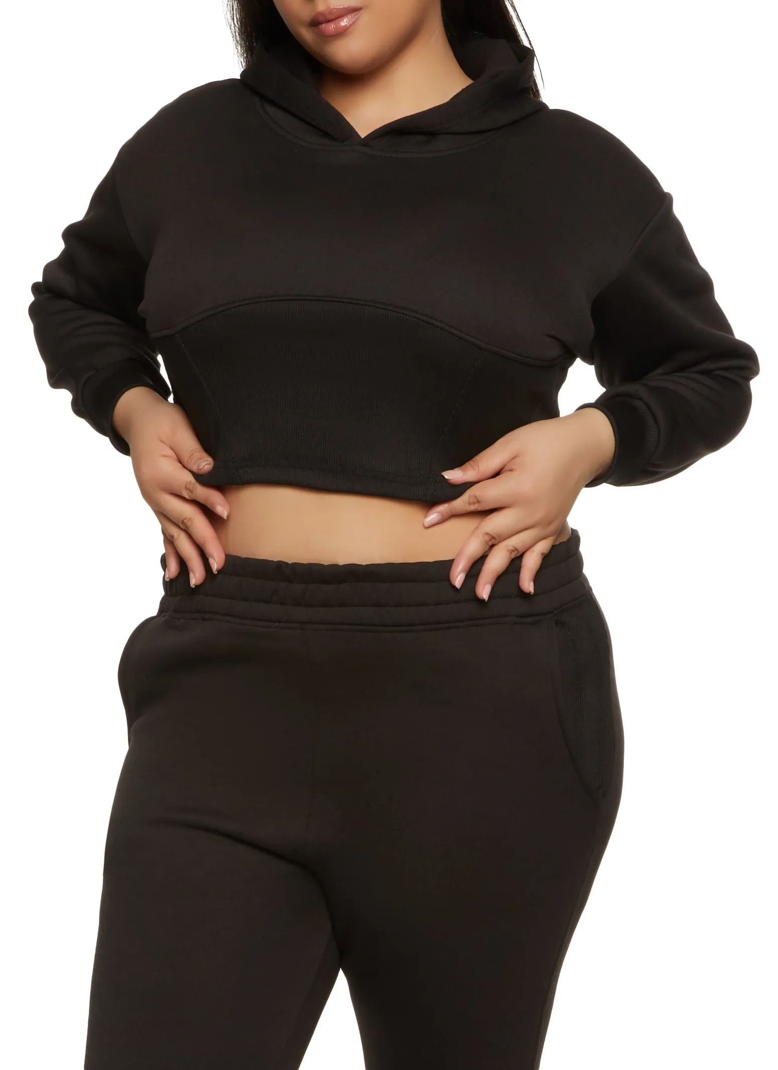 Plus Size Pullover Corset Cropped Hoodie sold by Rainbow
